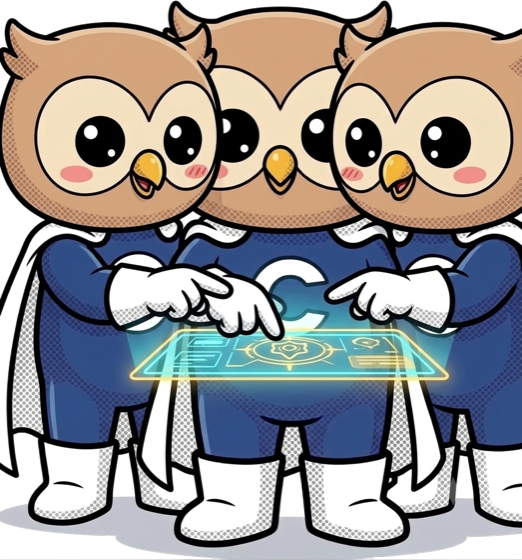 Three Caliber mascots pointing at the same shared view
