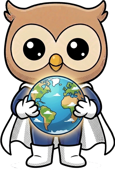 Caliber mascot holding the whole world in both hands